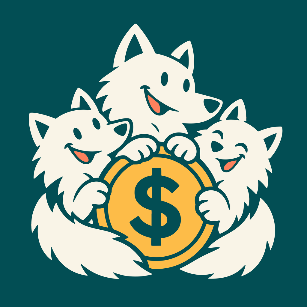 Pack Money — three wolves around a coin